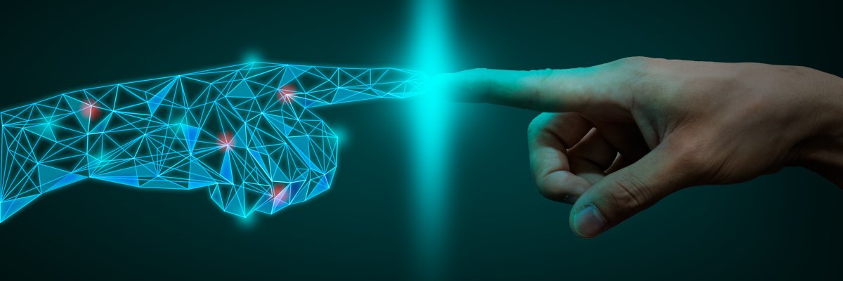 a human hand touching with digital hand, digital transformation concept a human hand touching with digital hand, digital transformation concept